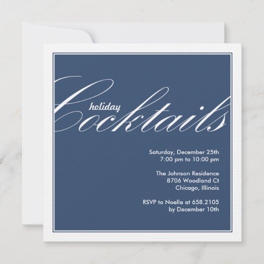 ホリデーカモダンクテルパーティの招待状ブルー 招待状 (正面)