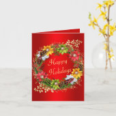 ホリデーカラフルリースクリスマス カード (黄色い花)
