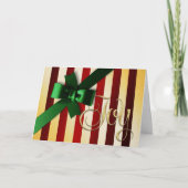 ホリデーカードグリーンボウレッドと金ゴールドストライプジョイ シーズンカード (正面)