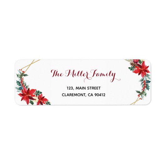 ホリデーカードポインセチア差出人住所 ラベル (正面)