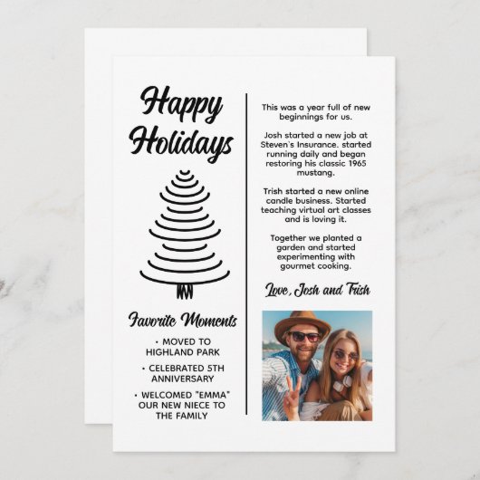 ホリデーカード、クリスマスファミリーアップデートレター 招待状 (正面/裏面)