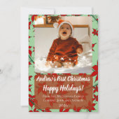 ホリデーカード 赤ちゃんの初めてのクリスマス 緑 カスタム 招待状 (正面)