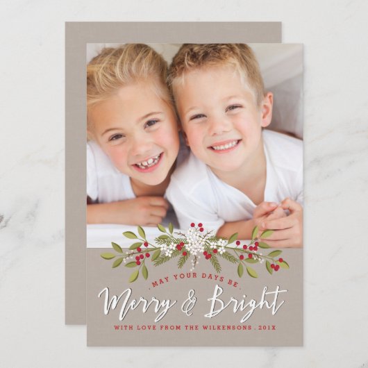 ホリデーガーランドメリー&ブライトツーフォトカード シーズンカード (正面/裏面)