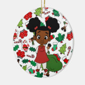 ホリデーガールポニテールクリスマス セラミックオーナメント (左)