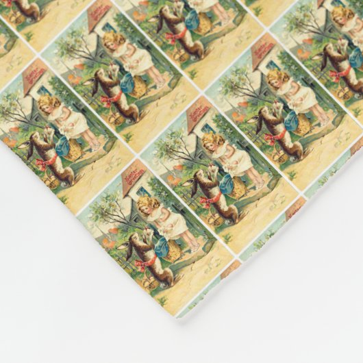 ホリデーガール&ヴィンテージイースターバニーブランケット フリースブランケット (角)