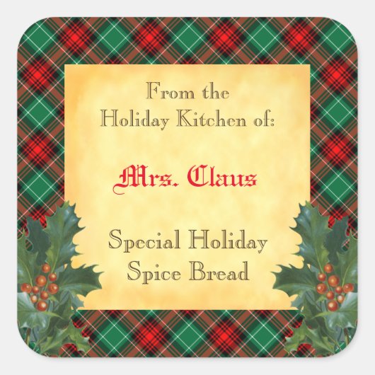 ホリデーキッチンオブホリープレイドベーキングステッカー スクエアシール (正面)
