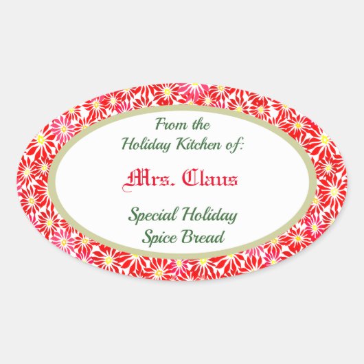 ホリデーキッチンオブポインセチアベーキングステッカー 楕円形シール (正面)