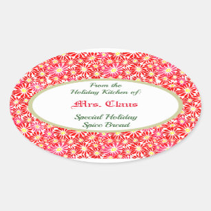 ホリデーキッチンオブポインセチアベーキングステッカー 楕円形シール