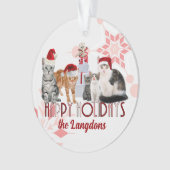 ホリデーキャッツカスタムレッドピンクスノーフレーク オーナメント (正面)