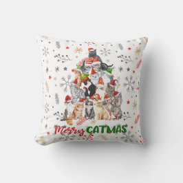 ホリデーキャットとキットンクリスマスツリーレッド クッション
