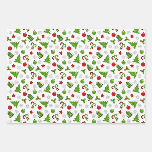 ホリデーキャンディカネススノーフレークスホリースターズドードルズ ラッピングペーパーシート (正面)