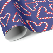 ホリデーキャンディーケインラブハートダークブルーシームレス ラッピングペーパー (ロールコーナー)