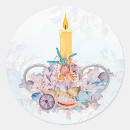 ホリデーキャンドルとシーシェル&サンゴ ラウンドシール