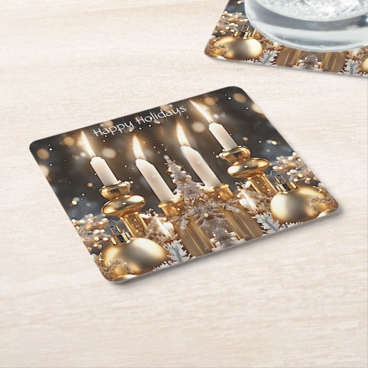 ホリデーキャンドル紙コースター スクエアペーパーコースター (アングル)