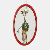 ホリデーキリン – グリーンとレッドホリーリース セラミックオーナメント (右)