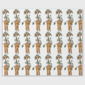 ホリデーキリン – ホリデーホリーガーランド ラッピングペーパー (フラット)