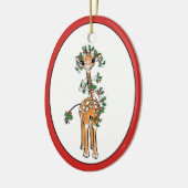 ホリデーキリン – 緑と赤のホリーガーランド セラミックオーナメント (左)