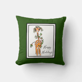 ホリデーキリン – 赤と緑のホリー クッション