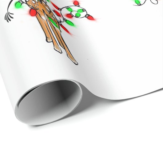 ホリデーキリン – 赤と緑のライト ラッピングペーパー (ロールコーナー)