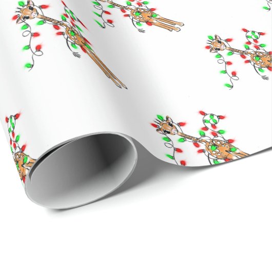 ホリデーキリン – 赤と緑のライト ラッピングペーパー (ロールコーナー)