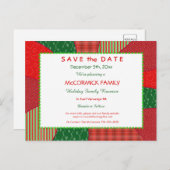 ホリデーキルト – パーティー、ファミリー懇親会日付の保存 案内ポストカード (正面/裏面)