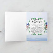 ホリデーギフトカード: 雪の町での遊び心あふれる動物たち シーズンカード (内部)