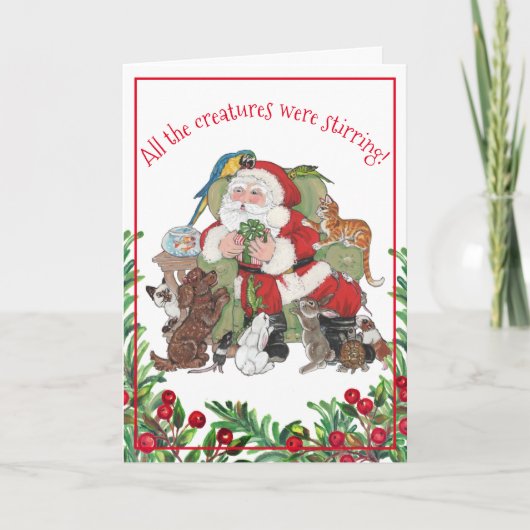 ホリデーギフトサンタペットアニマルドッグキャットヴィンテージ シーズンカード (正面)