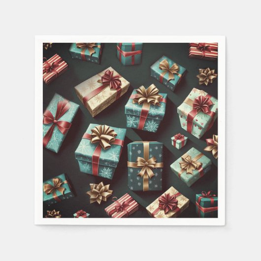 ホリデーギフトスタイリッシュラップ金ゴールドブルーレッド スタンダードカクテルナプキン (正面)