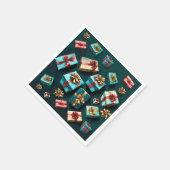 ホリデーギフトスタイリッシュラップ金ゴールドブルーレッド スタンダードカクテルナプキン (角)