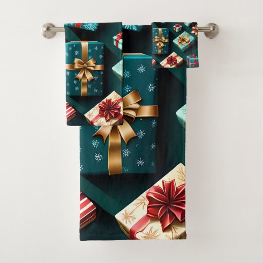 ホリデーギフトスタイリッシュラップ金ゴールドブルーレッド バスタオルセット (インサイチュ)