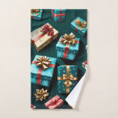 ホリデーギフトスタイリッシュラップ金ゴールドブルーレッド バスタオルセット (ハンドタオル)