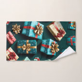 ホリデーギフトスタイリッシュラップ金ゴールドブルーレッド バスタオルセット (ハンドタオル)