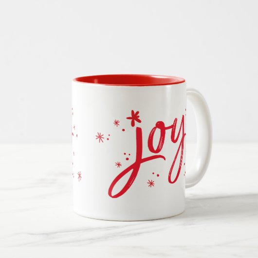 ホリデーギフトトレンディーハンドレターフェスティバルジョイ赤 ツートーンマグカップ (正面右)