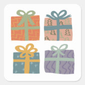 ホリデーギフトプレゼントかわいい手で描かれたクリスマス スクエアシール (正面)