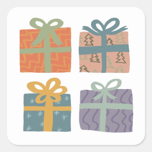 ホリデーギフトプレゼントかわいい手で描かれたクリスマス スクエアシール (正面)