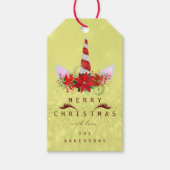 ホリデーギフトメリーラベルユニコーンレッドピンクイエロー ギフトタグ (正面)