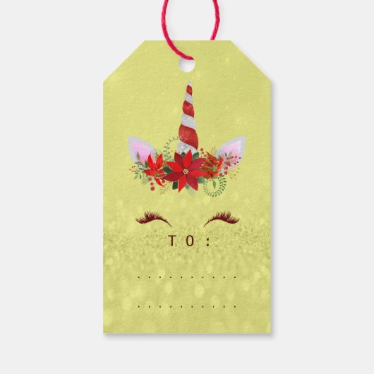 ホリデーギフトメリーラベルユニコーンレッドピンクイエロー ギフトタグ (裏面)