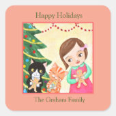 ホリデーギフトラップクリスマスメーリング名前をカスタムする スクエアシール (正面)