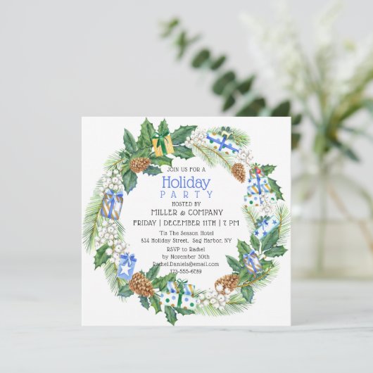 ホリデーギフトリース企業のクリスマスパーティー 招待状 (スタンド正面)