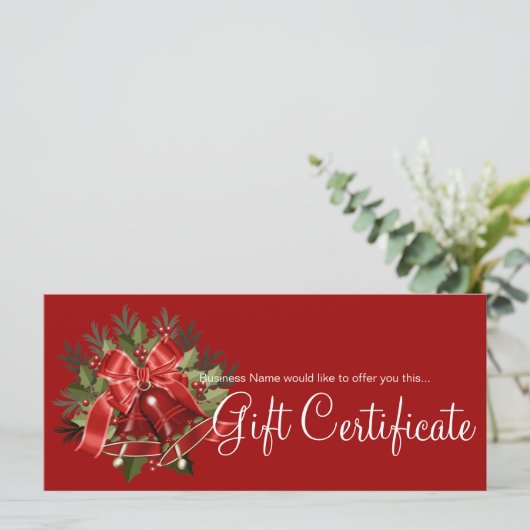 ホリデーギフト証明書赤いクリスマスベル (スタンド正面)