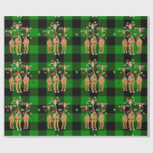 ホリデーギラフェス、きらめく赤い緑のライト、格子状 ラッピングペーパー (フラット)