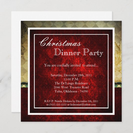 ホリデークエレガントリスマスディナーパーティの招待状 招待状 (正面/裏面)