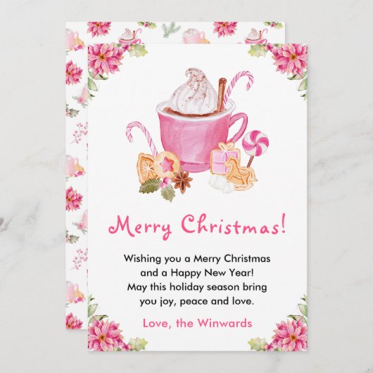 ホリデークッキーとココアピンクメリークリスマス シーズンカード (正面/裏面)
