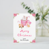 ホリデークッキーとココアピンクメリークリスマス シーズンポストカード (スタンド正面)