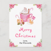 ホリデークッキーとココアピンクメリークリスマス シーズンポストカード (正面)