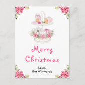 ホリデークッキーとココアピンクメリークリスマス シーズンポストカード (正面)