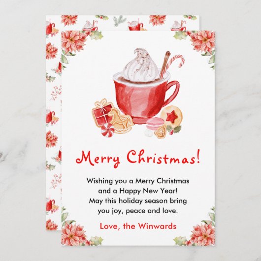 ホリデークッキーとココアレッドメリークリスマス シーズンカード (正面/裏面)