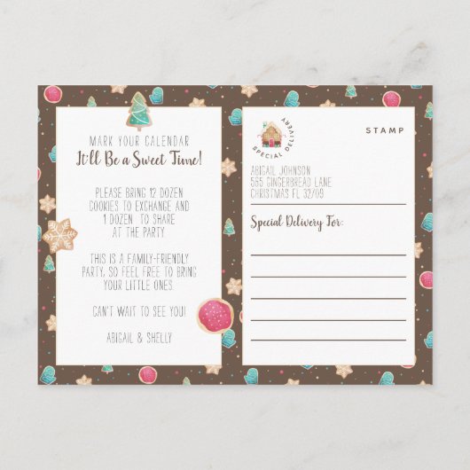 ホリデークッキー交換バジェットパーティの招待状 ポストカード (裏面)