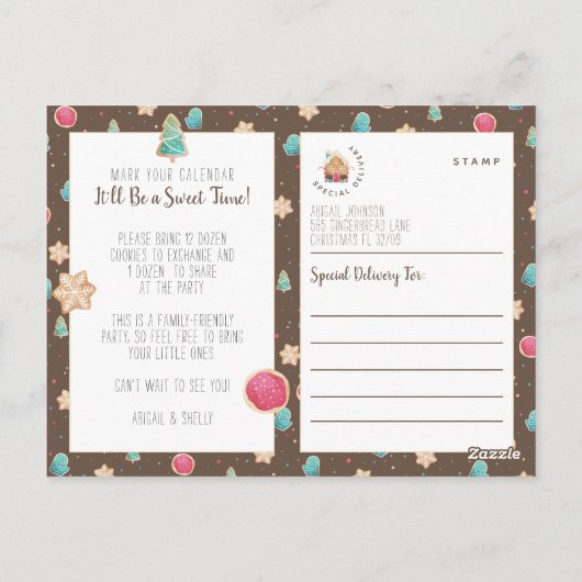 ホリデークッキー交換バジェットパーティの招待状 ポストカード (裏面)
