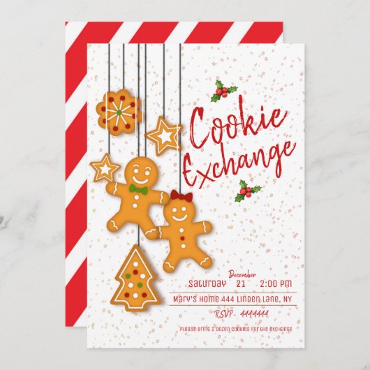 ホリデークッキー交換パーティー 招待状 (正面/裏面)